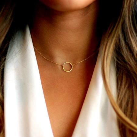Circle Charm choker necklace, Brass with 22k gold plated, Handmade jewelry